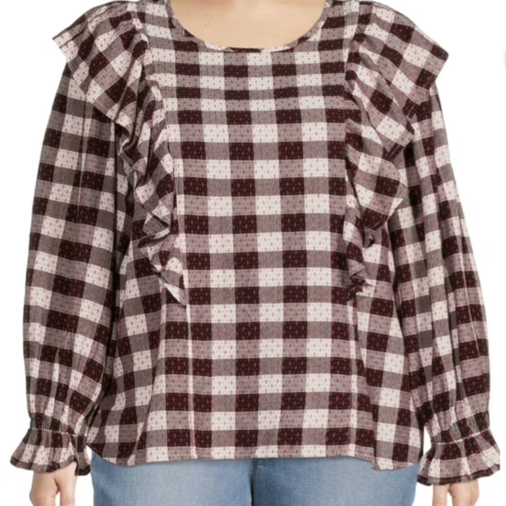 Terra & Sky Women's Plus Size Ruffled Print Blouse Size 1X New
